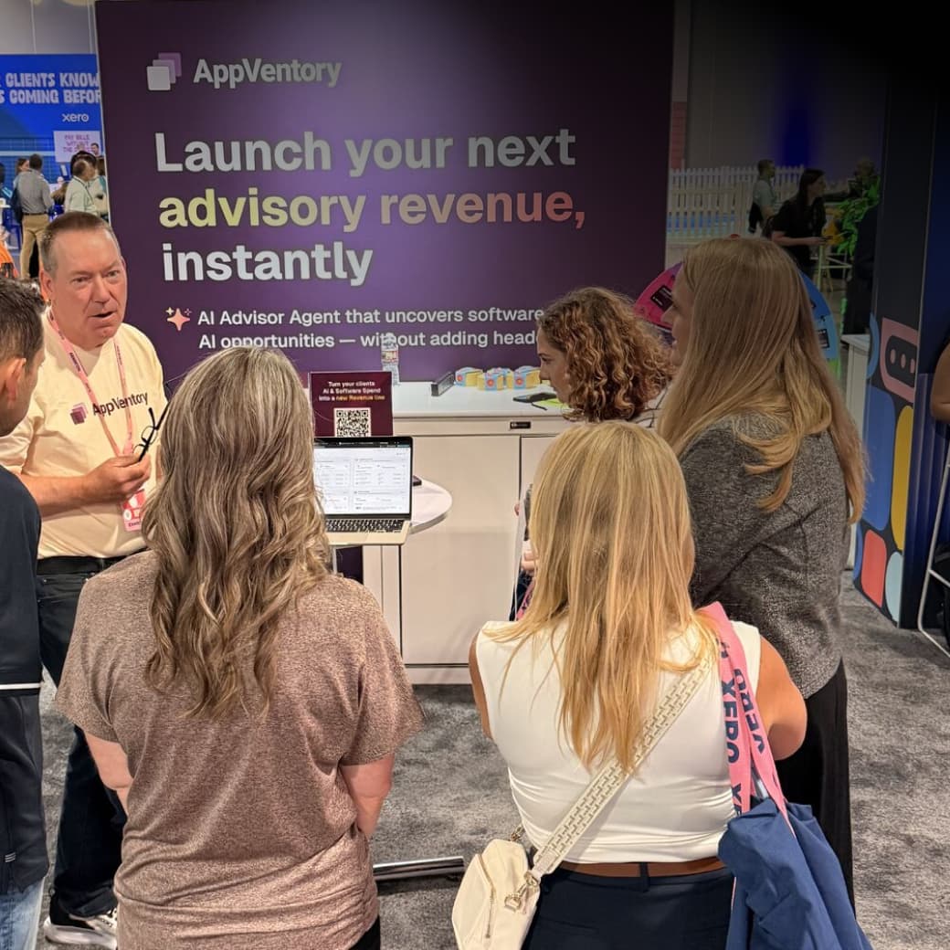 Accountants at the AppVentory stand during a live software and AI spend audit