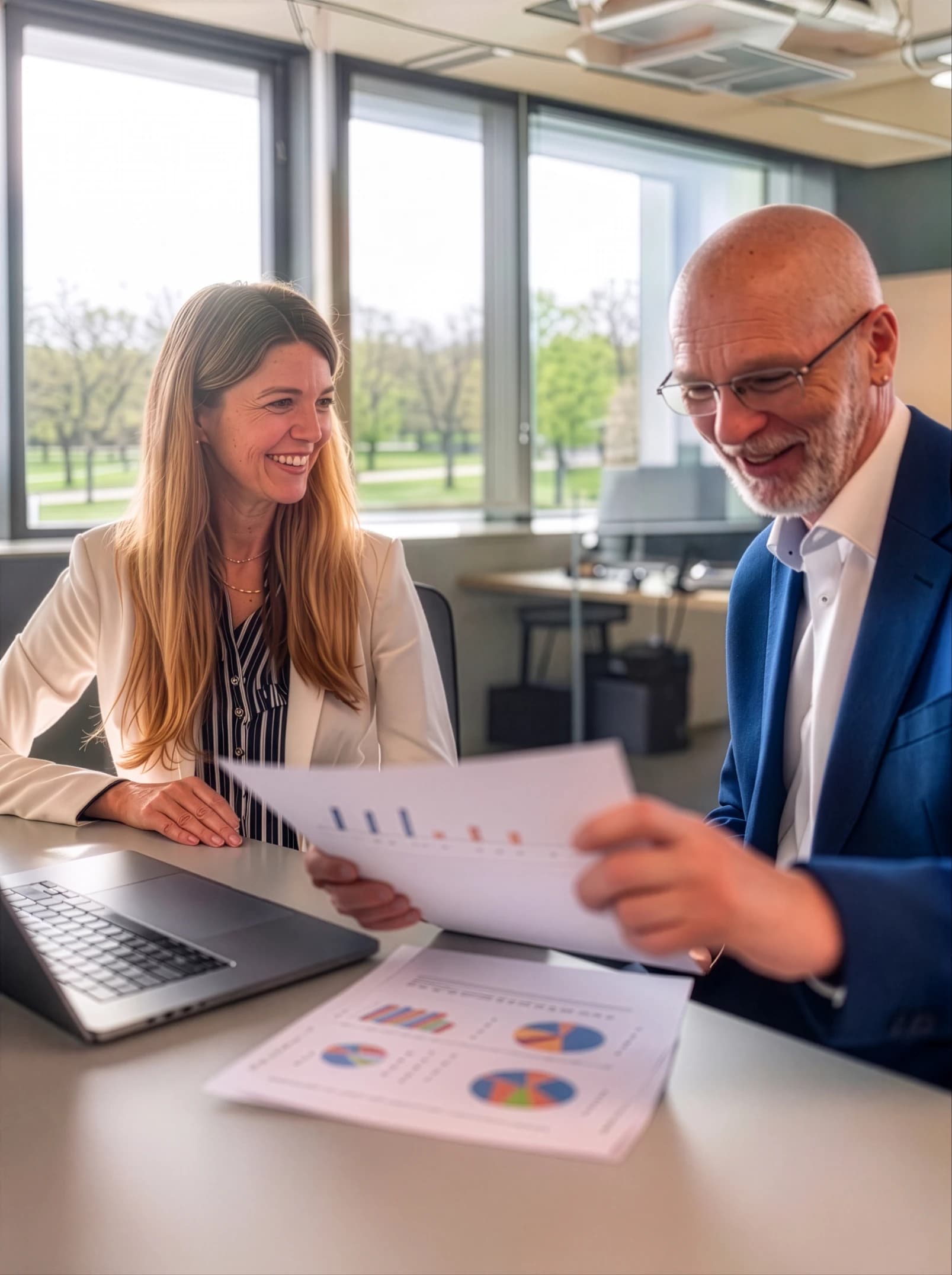 An accountant reviewing a client's software spend report with a colleague